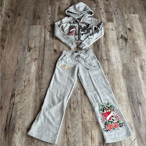 Ed Hardy Gray Zip-Up Hoodie